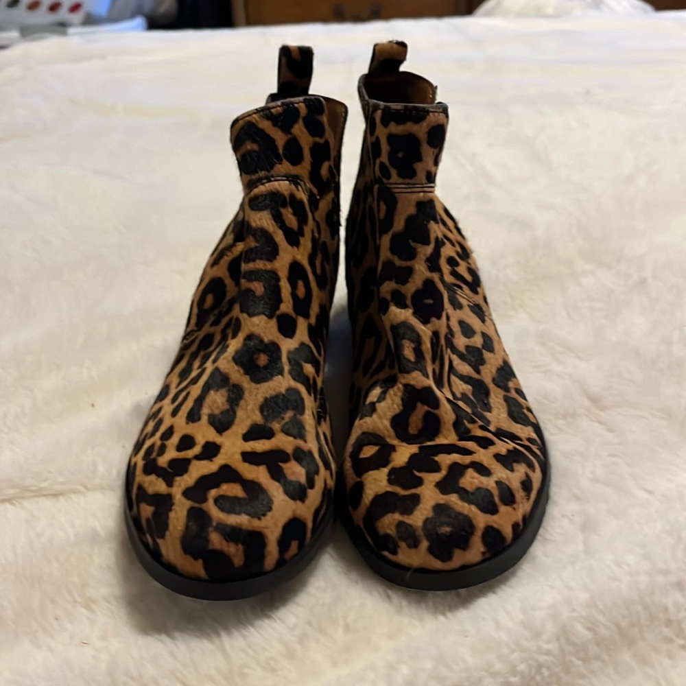 Franco Sarto Bernie 2 Boots Women's Camel Hair Leopard Print Bootie, size 8